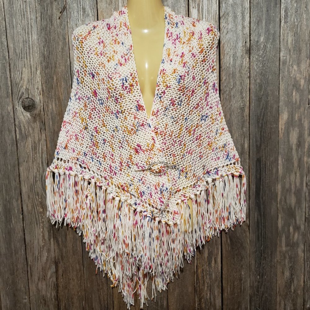 NEW Cream Ivory Flecked Speckled Knit Shawl Wrap Scarf Boho Hippie Knitted